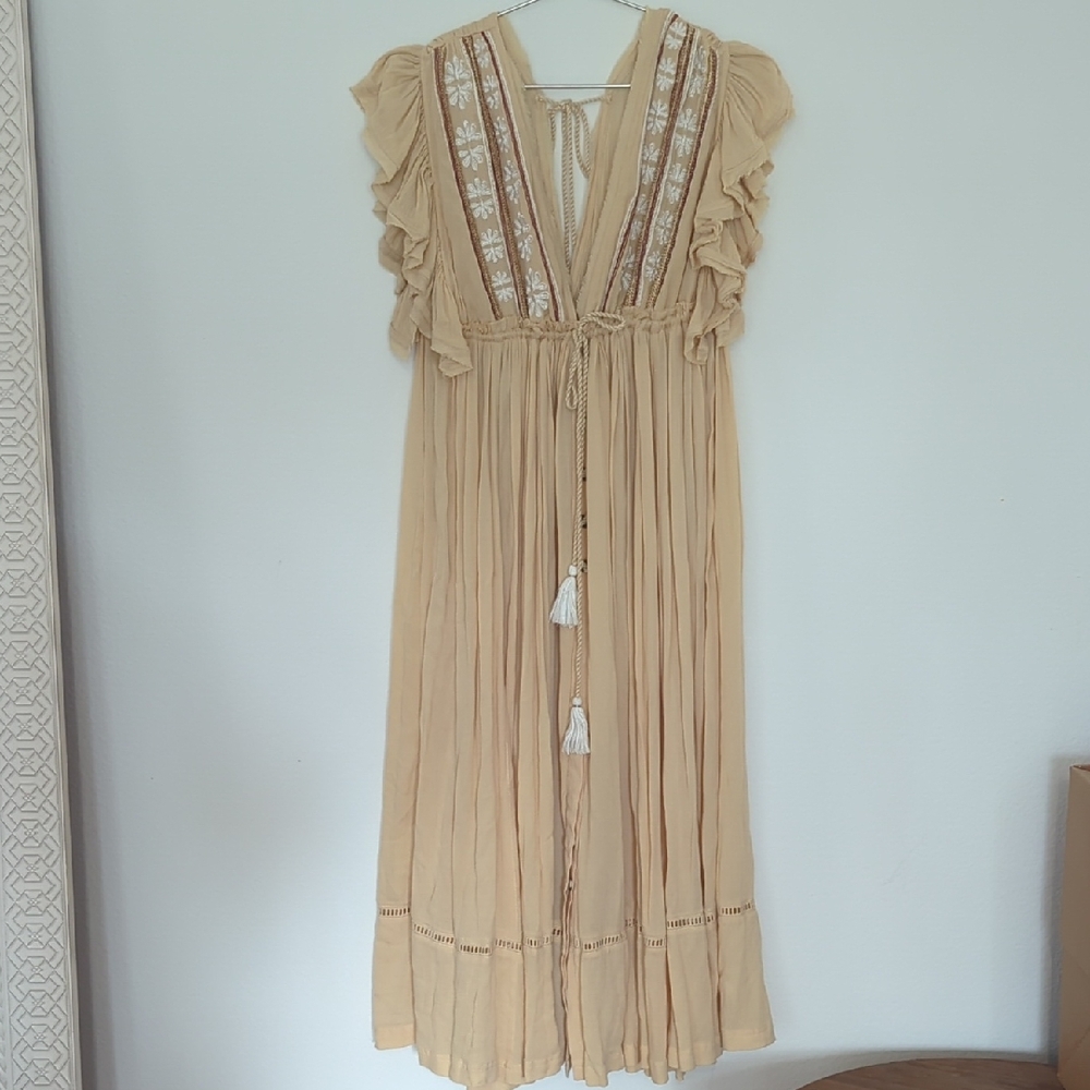 Free People Embroidered Cream Dress